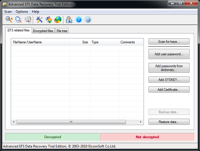 Advanced EFS Data Recovery main window