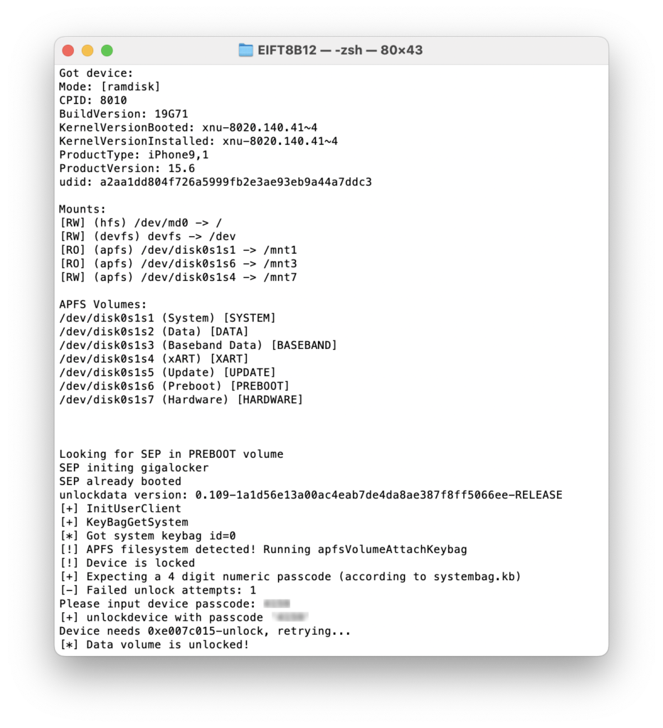 Elcomsoft iOS Forensic Toolkit for macOS. Unlocking the APFS